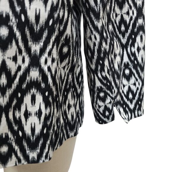 Chicos Geometric Ikat Jacket‎ 2 (L/ 12) Open Blazer Cotton Blend Black & White - Picture 11 of 11